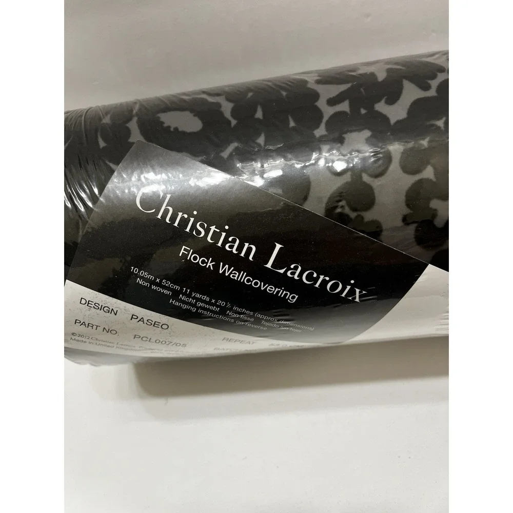 Christian Lacroix Flocked Wall Covering Black Gray 2012 Paseo Pattern 2 Roll NIP
